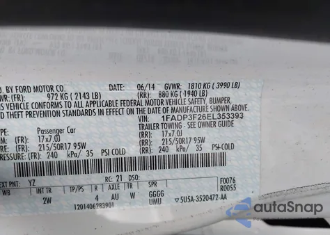 2014 Ford Focus Se z USA, uszkodzony, nr VIN 1FADP3F26EL353393